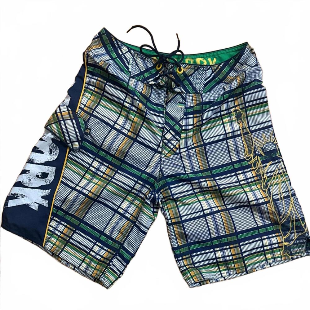 Zoo York Green and Yellow Plaid Swim shorts size 28